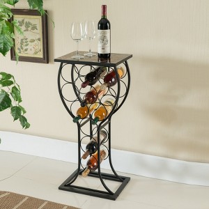 Kings Brand Furniture - Freestanding Wine Rack Stand Storage & Display Holder, Marble Finish Table Top that Holds 11 Bottles (Black) - 1 of 4