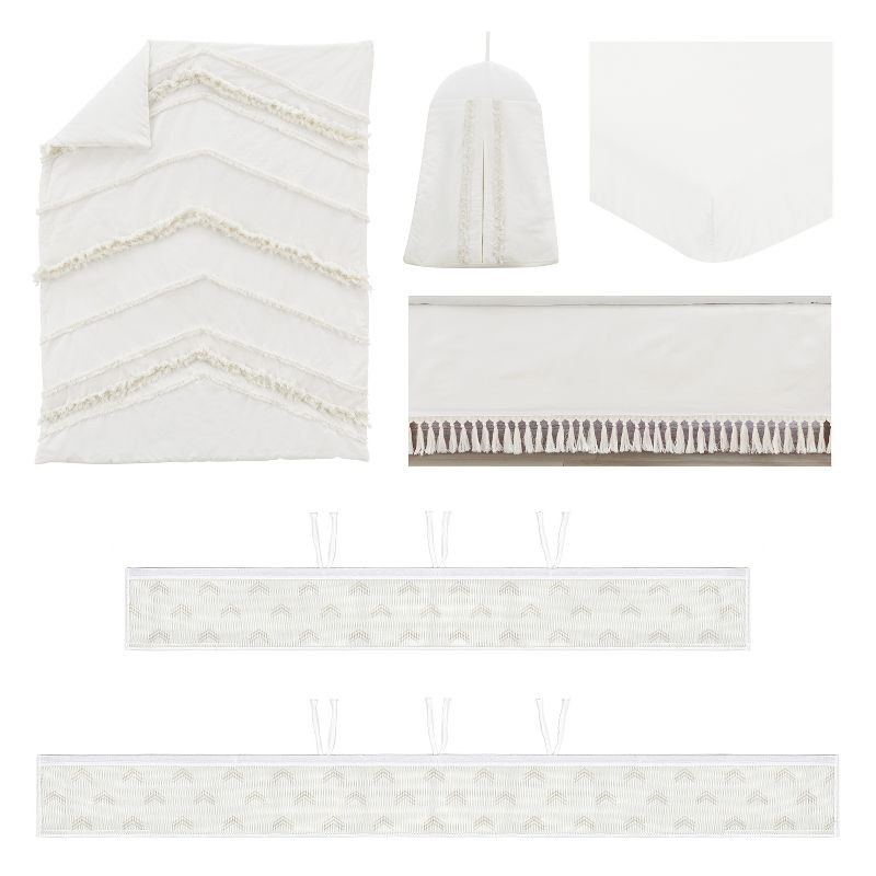Sweet Jojo Designs Gender Neutral Unisex Crib Bedding + BreathableBaby Breathable Mesh Liner Boho Fringe Off White 6pc, 2 of 7