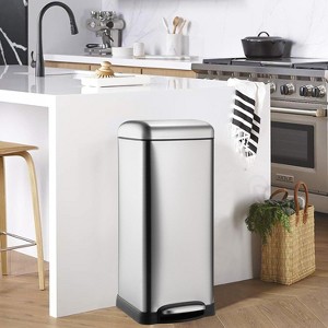 8 Gallon Trash Can, Square Stainless Steel Foot Pedal Garbage Can with Soft-Close Lid & Removable Inner Bucket for Kitchen Bathroom - 1 of 4