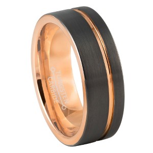 Jewelry Avalanche Rose Gold & Gunmetal IP Grooved Tungsten Carbide Mens Wedding Band Pipe Cut - 1 of 4
