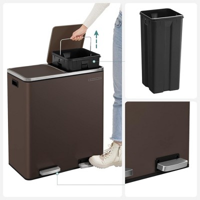 Brown Stainless Steel Dual Compartment Step Trash Can, 16 Gallon