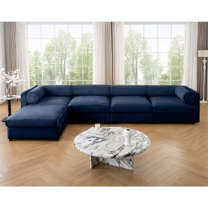 DOMETOUR Modular 4-Seat L-Shaped Sectional Sofa with Storage, Cylindrical Backrest & Armrests, Deep Seating, Blue - 1 of 4