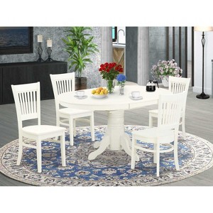 HomeStock 5-Piece Dining Set- 4 Mid Century Chair with Wooden Seat- Butterfly Leaf Oval Dining Table - Linen White Finish - 1 of 4