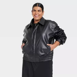 Women's Plus Size Faux Leather Bomber Jacket - Ava & Viv™