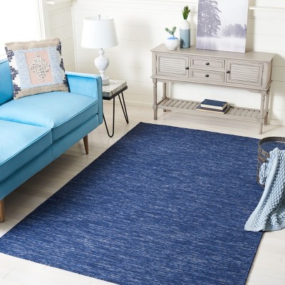Navy Blue 5'x8' Handmade Wool and Cotton Area Rug