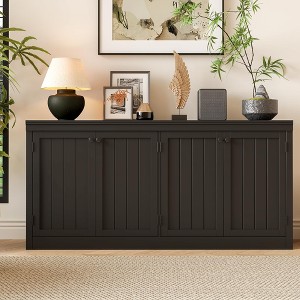 63" Sideboard Buffet Cabinet, Entryway Coffee Bar Cabinet with 4 Doors, Modern Media Console Table, Wooden Floor Cupboard Cabinet for Living Room - 1 of 4