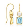 Ross-Simons 5mm Cultured Pearl and 3.40 ct. t.w. Sky Blue Topaz Drop Earrings in 18kt Gold Over Sterling - 3 of 4