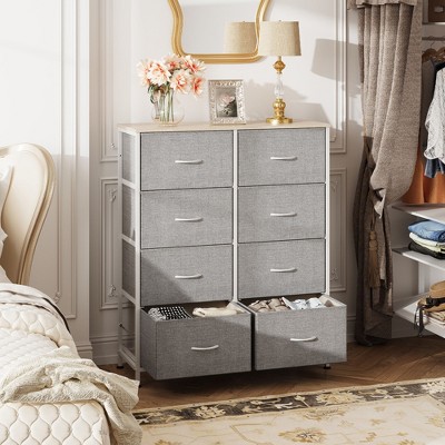 Tall 8-Drawer Fabric Dresser, Storage Tower with Fabric Bins, Double Chest of Drawers Organizer,