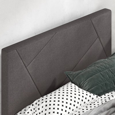 King Gray Upholstered Platform Bed with Geometric Headboard