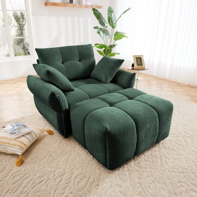 DOMETOUR Ergonomic Single Seater Sofa with Ottoman, High-Resilience Cushions, Easy Assembly Modern Chair for Living Room, Office, Green