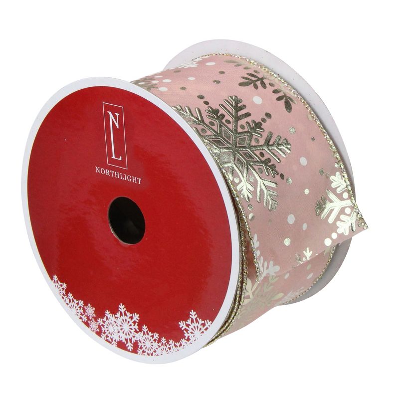 Northlight Pink and Silver Snowflake Christmas Wired Craft Ribbon 2.5" x 16 Yards, 3 of 4