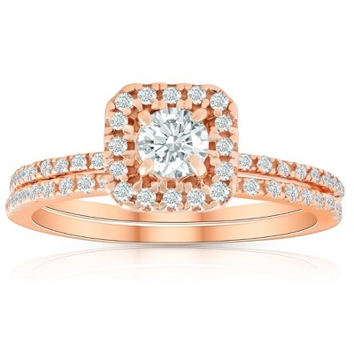 Pompeii3 5/8 Ct TDW Diamond Cushion Halo Engagement Wedding Ring Set Rose Gold