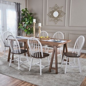 Christopher Knight Home Ansley 7 Pieces Farmhouse Rubber Wood Dining Set - 1 of 4