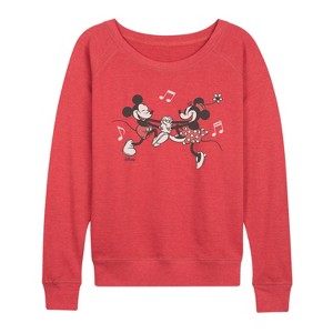 Women's - Disney - Time For Fun Lightweight French Terry Wide Neck Long Sleeve Graphic Shirt - 1 of 3