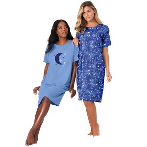 Dreams & Co. Plus Size 2-Pack Short-Sleeve Sleepshirt - 1 of 4