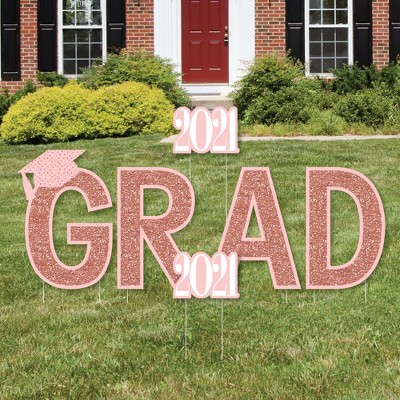 Big Dot of Happiness Rose Gold Grad - Yard Sign Outdoor Lawn Decorations - 2021 Graduation Party Yard Signs - Grad