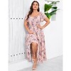 Womens Plus Size V Neck Summer Dress Layered Floral Print Long Maxi A Line Boho Dress - 2 of 4