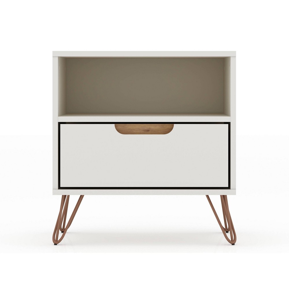 Photos - Storage Сabinet 1.0 Rockefeller Nightstand Off White/Natural - Manhattan Comfort: Modern B