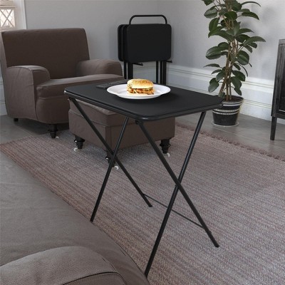 COSCO 5-Piece Black Folding Vinyl Top TV Tray Set with Storage Rack