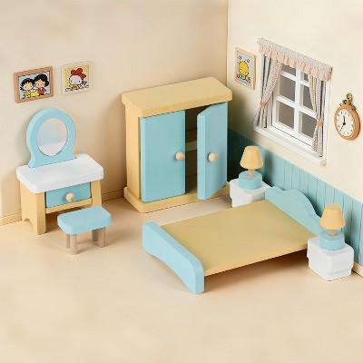 Etokfoks 35pcs Wooden Dollhouse Furniture Set 5 Room Kit with Dolls Pretend Play Accessories for Kids Ages 3 to 8 Birthday Gift — фото 3