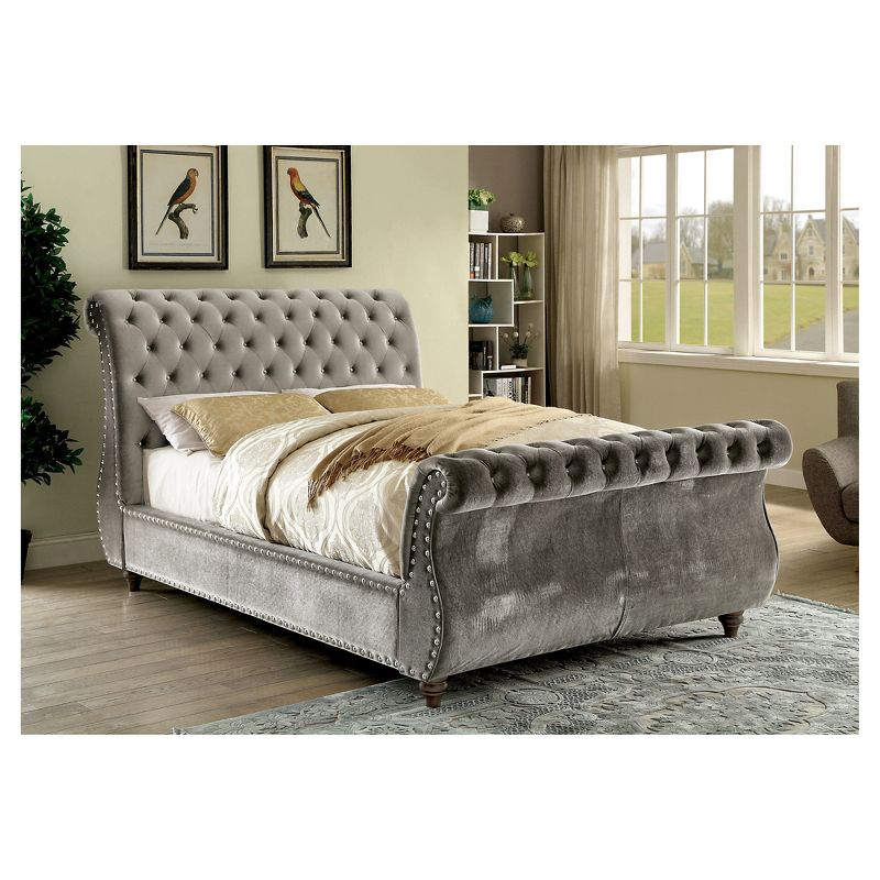 Queen Adeline Modern Padded Fabric Sleigh Bed Gray - HOMES: Inside + Out, 3 of 7