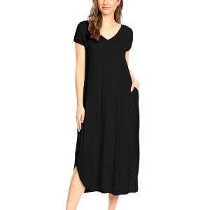 Anna-Kaci Women's V-Neck Short Sleeve Slit Dress - 1 of 4