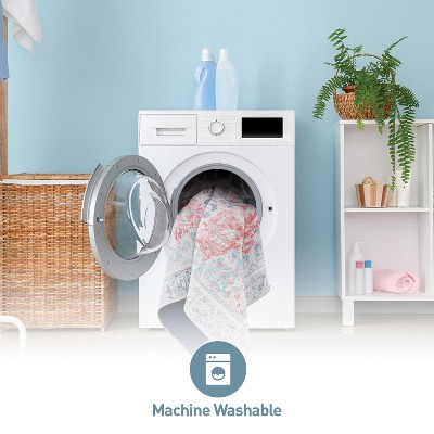 Red and Blue Synthetic Flat Woven Medallion Area Rug