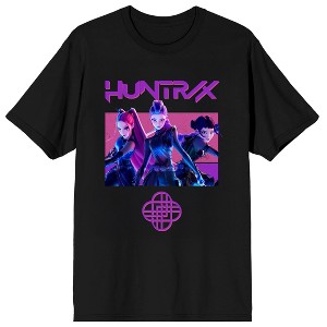 KPop Demon Hunters Huntrix Trio in Color on Black Short Sleeve Adult T Shirt - 1 of 4