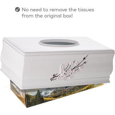 White Floral Resin Rectangular Tissue Box Cover