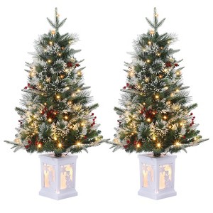 Jojoka 3ft Pre-Lit Christmas Tree, Artificial Xmas Trees with 78 Warm White Lights, Lightbox Base, Snow Flocked Xmas Trees for Home, Tabletop Decor - 1 of 4