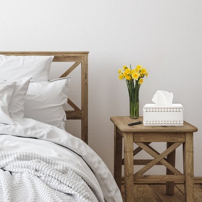 White Beaded Rectangular Paulownia Wood Tissue Box Cover