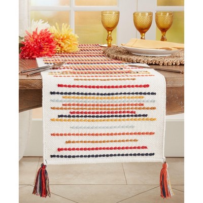 Multicolor Cotton Chunky Striped Table Runner with Tassels