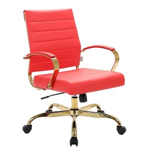 LeisureMod Benmar Leather Office Chair with Gold Accents, Adjustable Height, and Swivel Base - 1 of 4