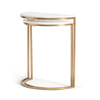 Kingston White Marble and Gold Metal Nesting Side Tables Set of 2