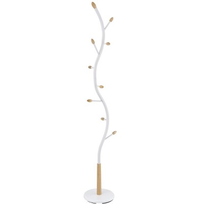 Arles 75" White and Oak Modern Metal Standing Coat Rack