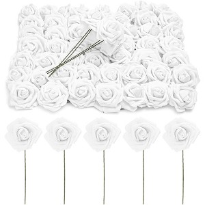 Bright Creations 60-Pack 3-Inch Artificial Rose Flowers Heads with Stems, Fake Flower Heads, White - 1 of 4