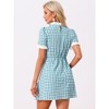 Allegra K Women's Summer Ruffle Neck Lace Panel Short Sleeve Check Gingham Dress - 4 of 4