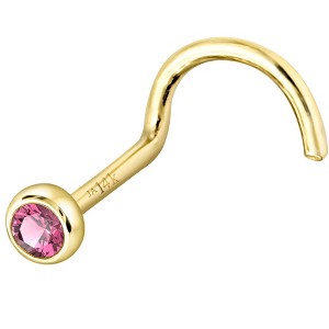 Jewelry Avalanche 22G 14K Gold Bezel-set Pink Tourmaline Nose Screw Nose Stud - 1 of 3