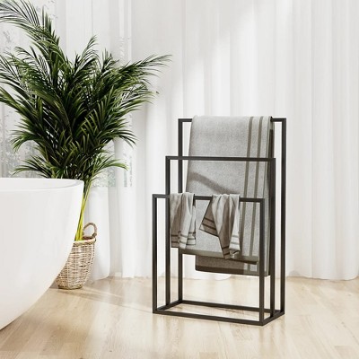 vidaXL Freestanding Towel Rack Black 18.9 in.x9.4 in.x31.1 in. Iron