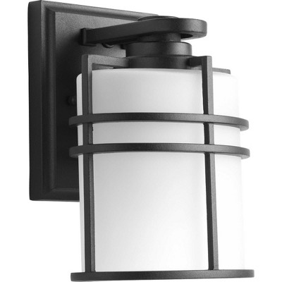 Black Aluminum and Ceramic Dimmable Wall Lantern with Etched Glass Shade