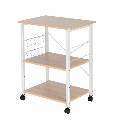 Dracelo Baker's Rack 3-Tier Kitchen Utility Microwave Oven Stand Storage Cart Workstation Shelf(Vintage Board Top Black Metal Frame)