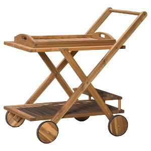 Riviera Acacia Wood Patio Bar Cart With Tray: Mobile Storage, Weather-Resistant - Christopher Knight Home - 1 of 4
