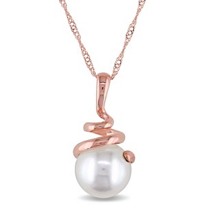 EVERLY JEWELRY | 14K Rose Gold 8-8.5mm Cultured Freshwater Pearl Swirl Pendant with Chain - 17 inch - 1 of 4