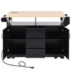 YOOCOZZ Rolling Kitchen Island & Dining Table with Power Outlet, Dual Folding Drop-Leaf and Large Storage Space - Black - 2 of 4