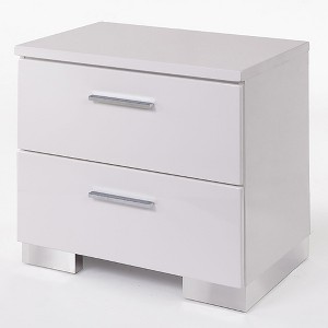 Vynxaria White & Chrome 2-Drawer Nightstand, High Gloss Finish, Ball Bearing Metal Glides, Aluminum Handle, Modern Design - 1 of 4