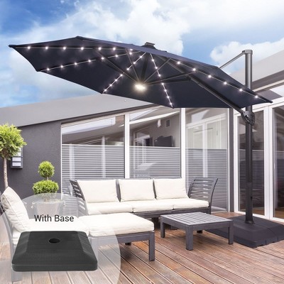 Sonkuki Outdoor 11Ft Aluminum LED Cantilever Patio Umbrella with Base for Patio Deck Garden