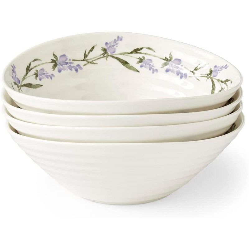 Portmeirion Sophie Conran Lavandula 7.5-inch Porcelain Cereal Bowls, Set Of 4, Lavender Sprig Border Design, Microwave And Dishwasher Safe, 4 of 8