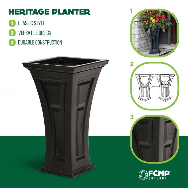 FCMP Outdoor Heritage Self Watering Outdoor Garden Patio Planter Pot, 2 Pack, 5 of 8