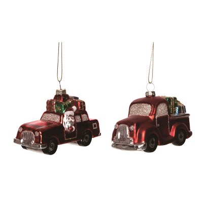 Transpac Glass Festive Truck & Car Ornament Set of 2 Christmas Home Decorations