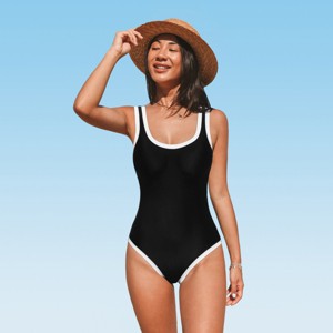 Women's Monochrome Scoop Neck Black&White One-Piece Swimsuit - Cupshe - 1 of 4